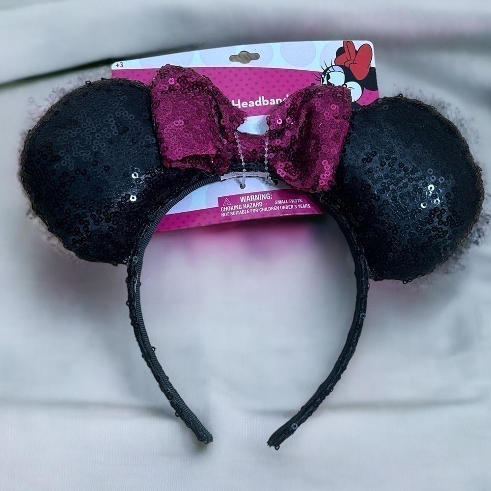 Disney Minnie Mouse Ears Headband NEW Black Pink One Size Kids to Adult